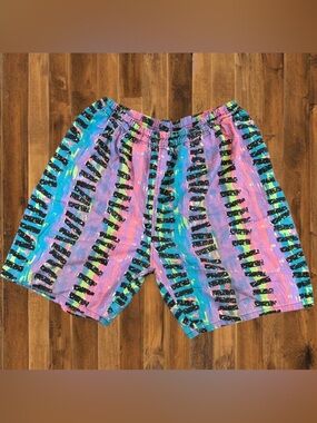 Vintage 90s Neon Abstract Shorts | High Waisted Retro Festival Beach Shorts